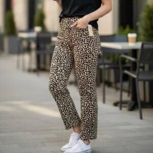 NEW Michael Kors Selma Straight Leg Ankle size 10 Leopard Print High Rise Jeans